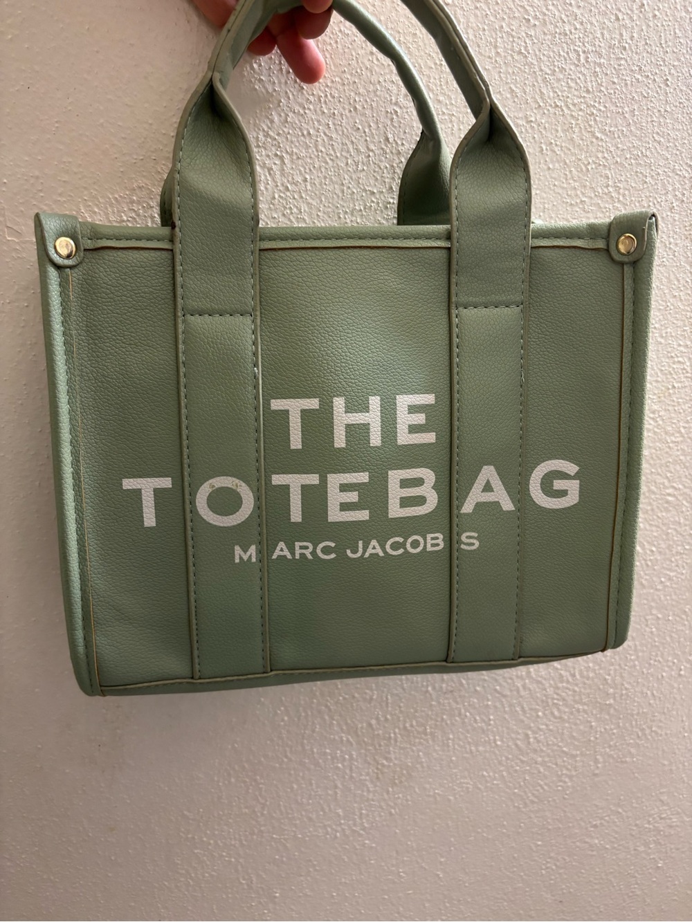 Sage green tote bag with top handles and an adjustable shoulder strap - Picture 9 of 10